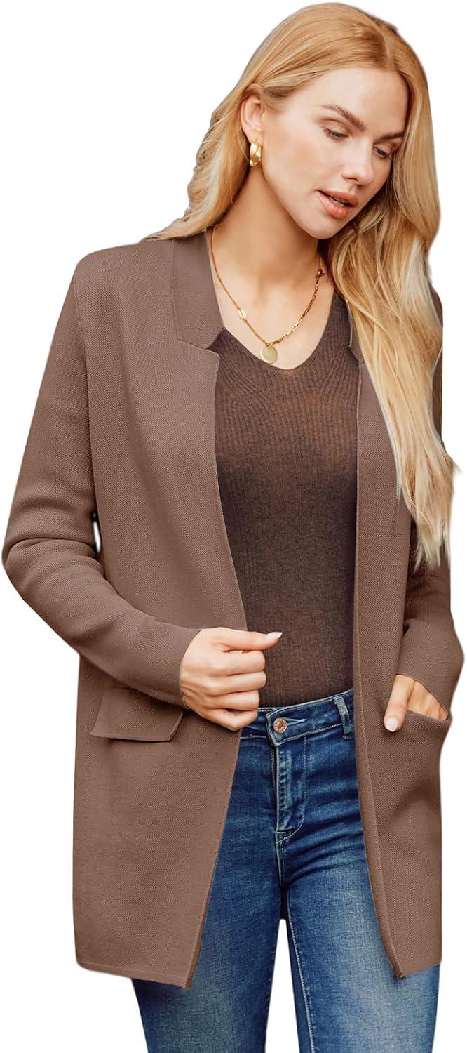 imageGRACE KARIN Womens 2025 Long Sleeve Open Front Knit Cardigan Notch Collar Sweater Blazer Jacket Fall Winter ClothingNutmeg