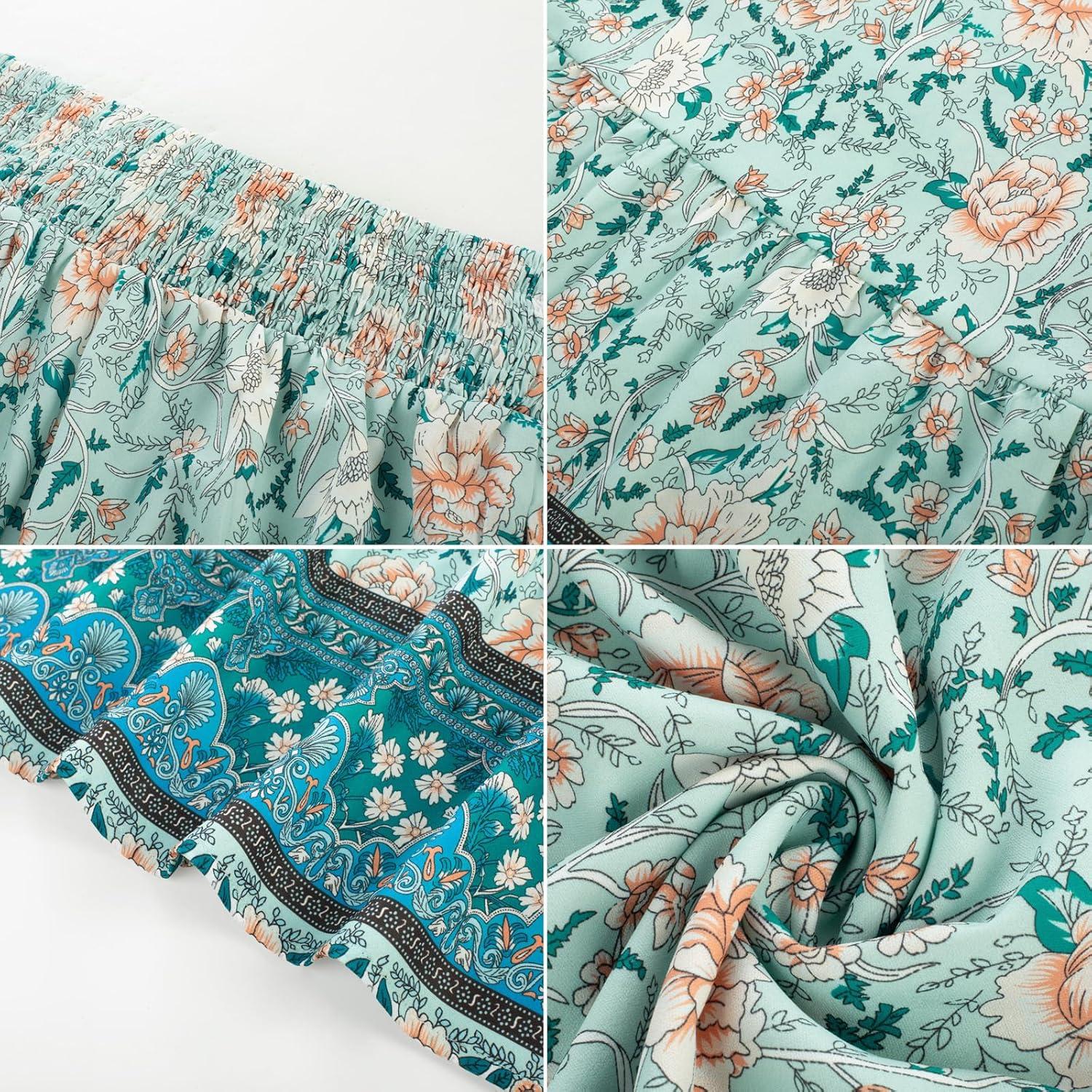 imageGRACE KARIN Womens 2026 Summer Wide Leg Palazzo Pants Elastic High Waisted Boho Casual Flowy Beach Pants with PocketsMint Floral