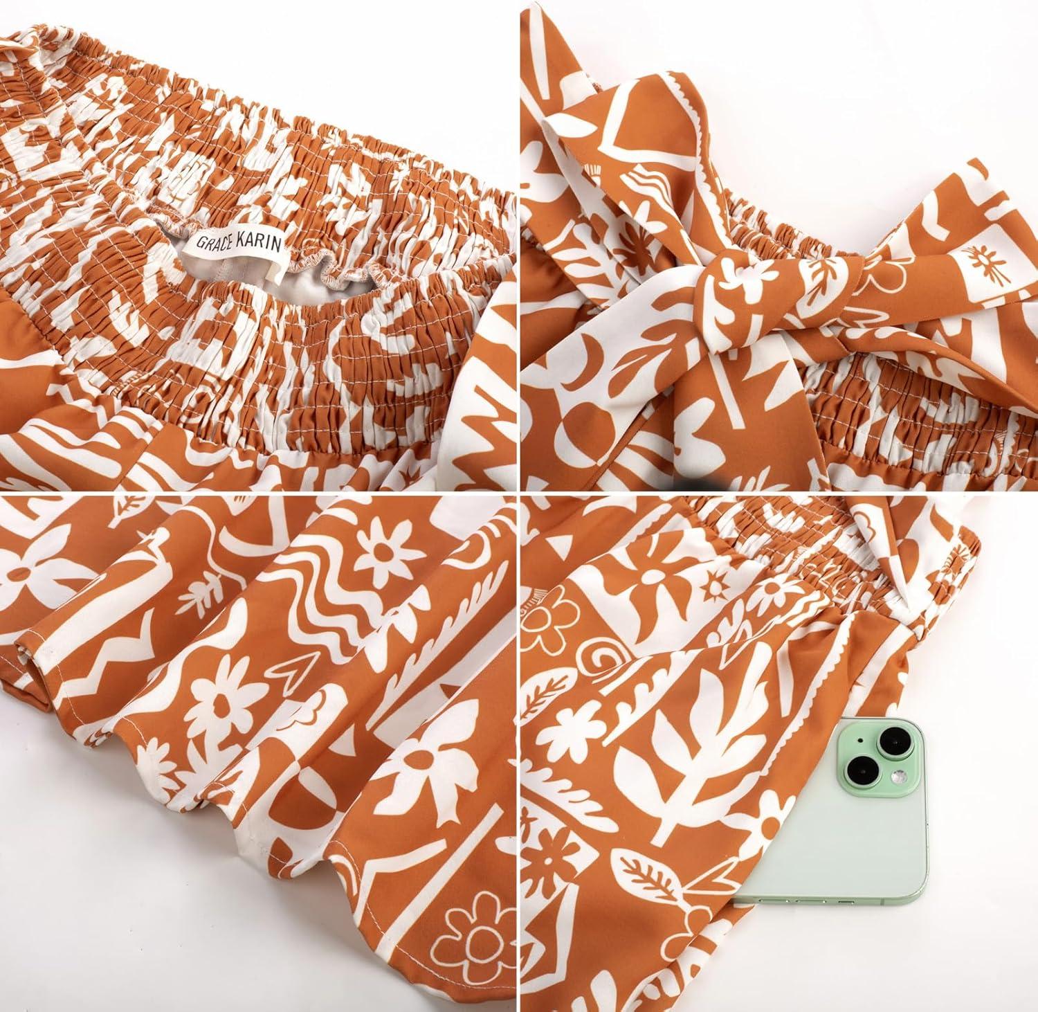 imageGRACE KARIN Womens 2026 Summer Wide Leg Palazzo Pants Elastic High Waisted Boho Casual Flowy Beach Pants with PocketsOrange Floral