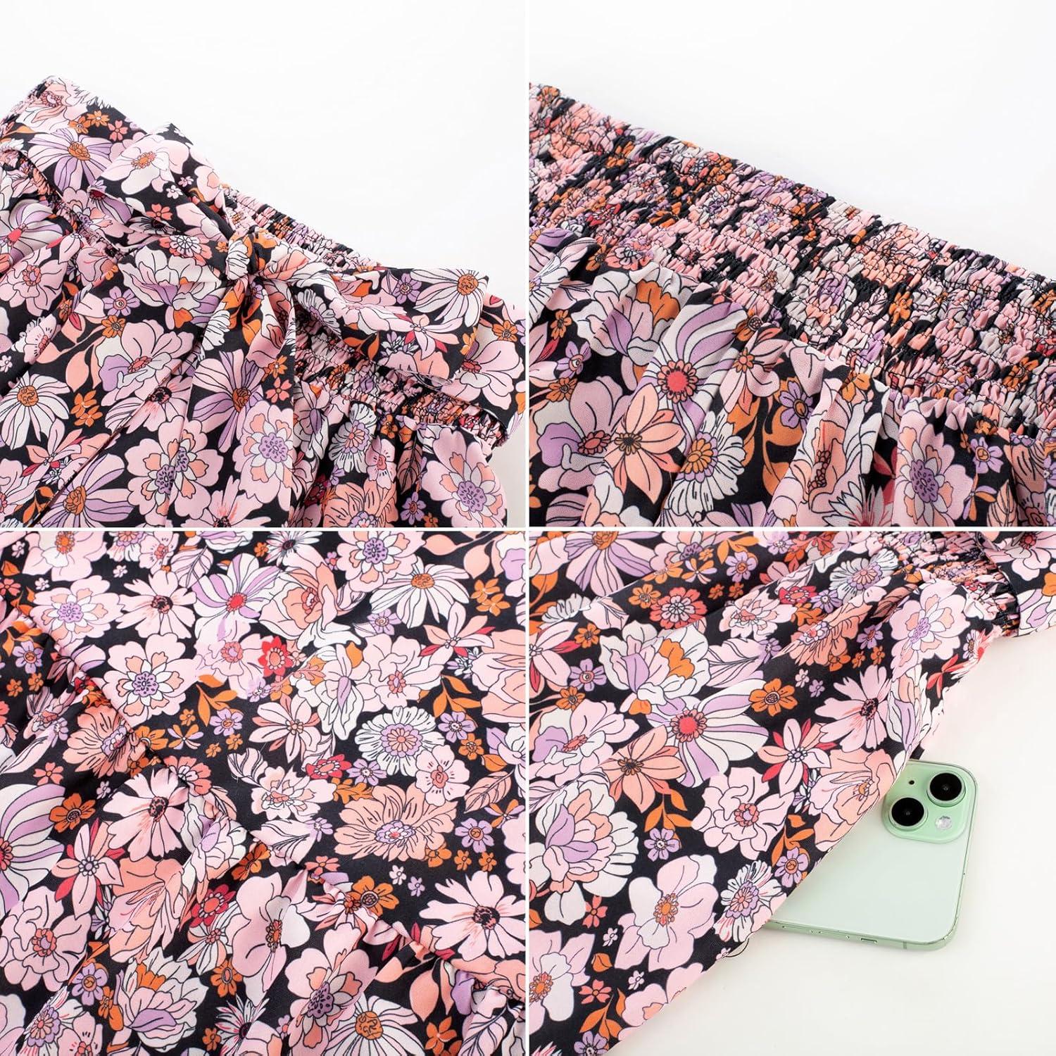 imageGRACE KARIN Womens 2026 Summer Wide Leg Palazzo Pants Elastic High Waisted Boho Casual Flowy Beach Pants with PocketsPink Floral