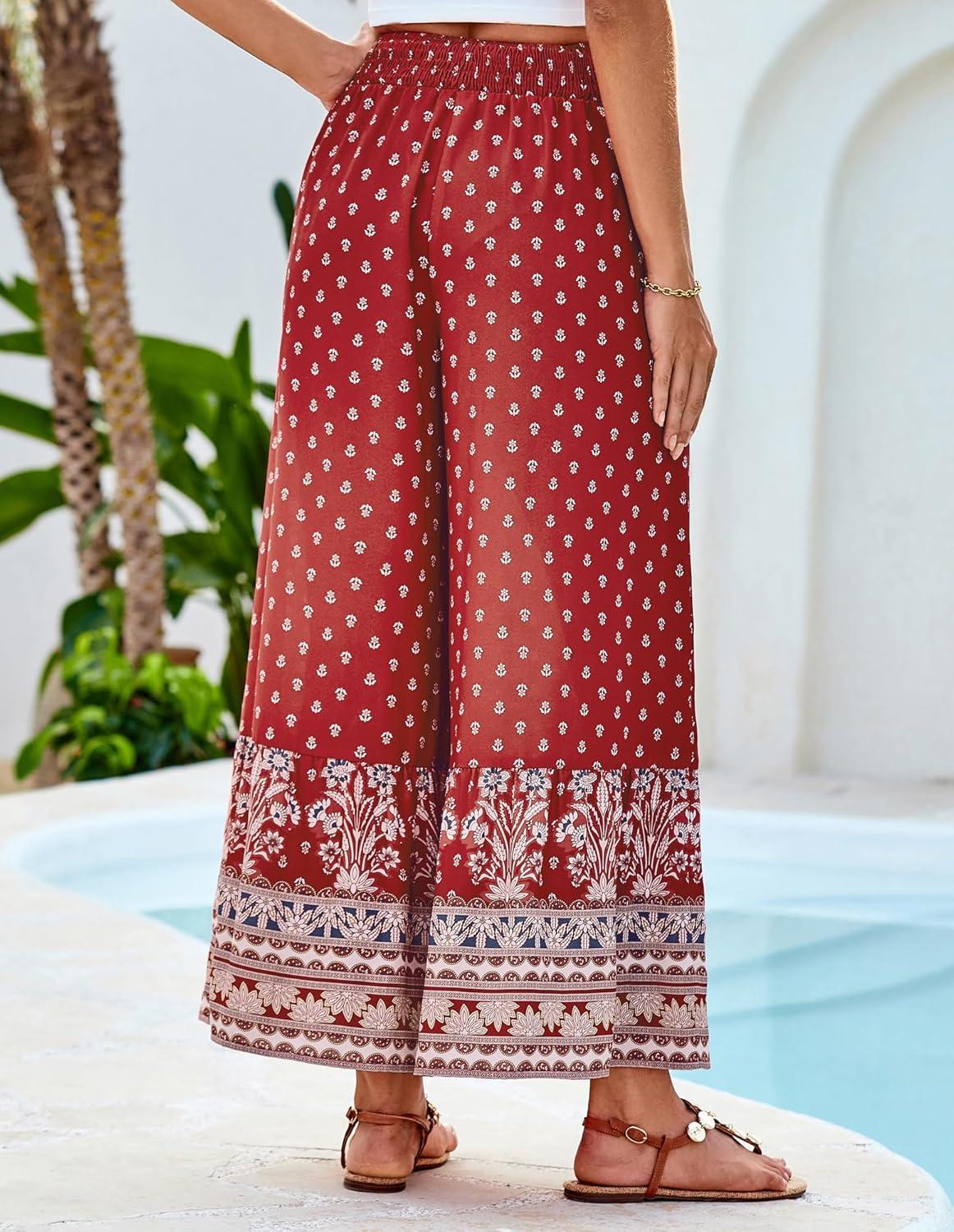 imageGRACE KARIN Womens 2026 Summer Wide Leg Palazzo Pants Elastic High Waisted Boho Casual Flowy Beach Pants with PocketsRed Dots