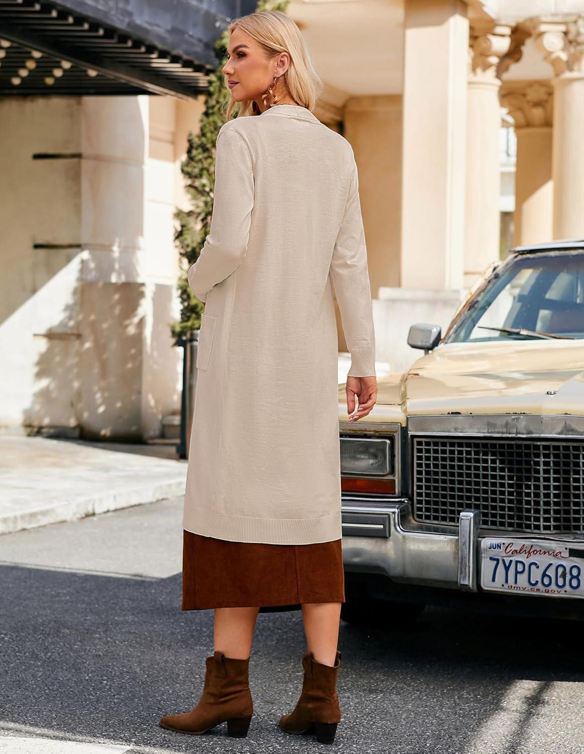 imageGRACE KARIN Womens 2026 Trendy Long Cardigans Sweater Lightweight Open Front Long Sleeve Maxi Duster Coats with PocketsApricot