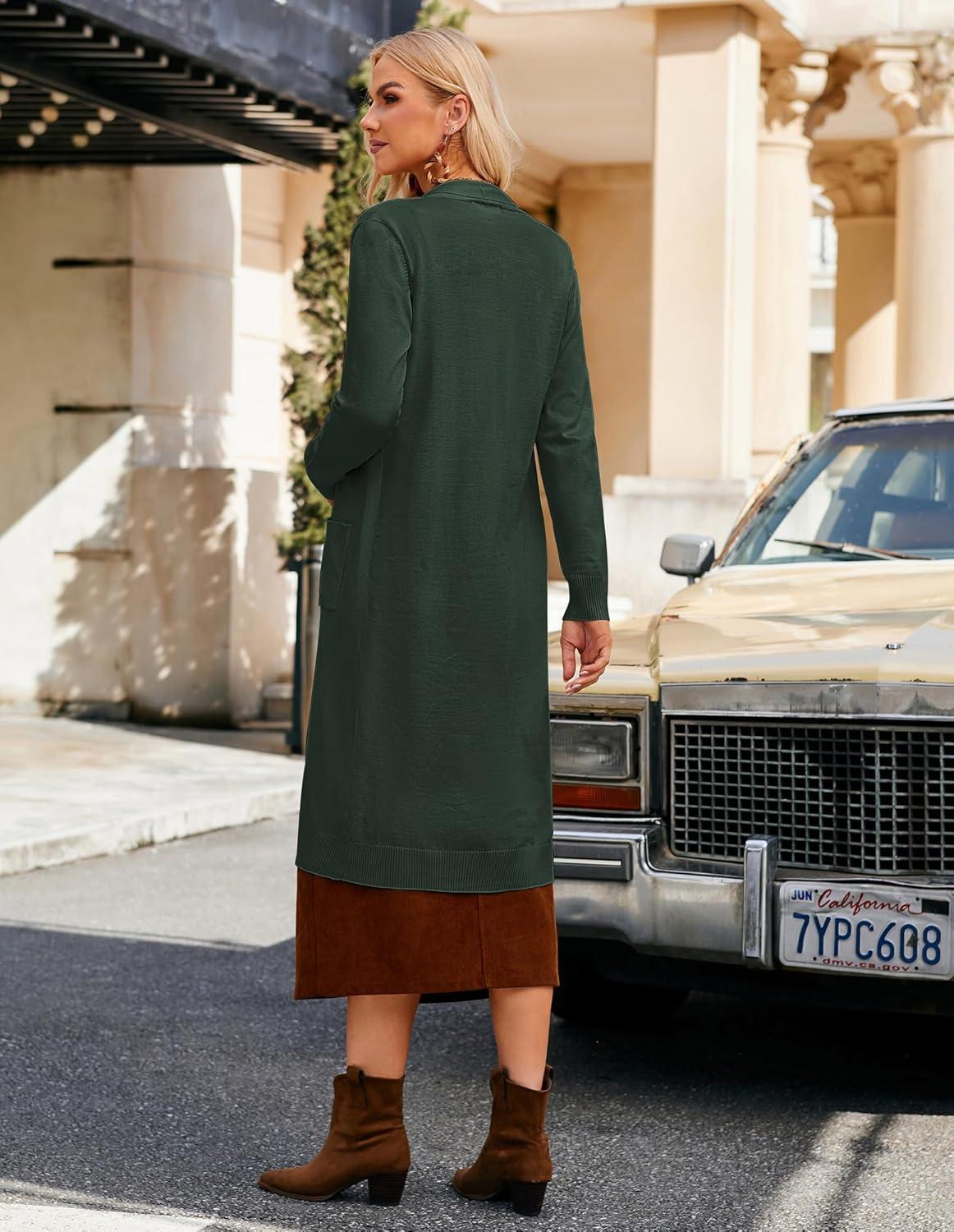 imageGRACE KARIN Womens 2026 Trendy Long Cardigans Sweater Lightweight Open Front Long Sleeve Maxi Duster Coats with PocketsArmy Green