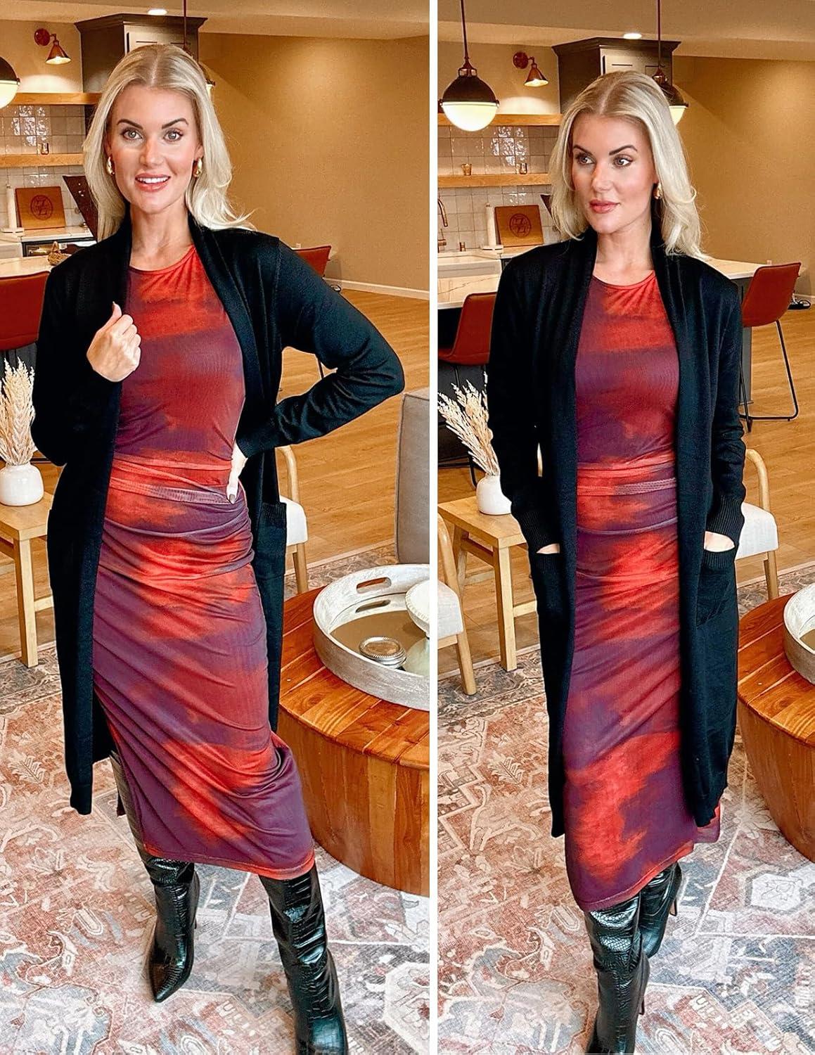 imageGRACE KARIN Womens 2026 Trendy Long Cardigans Sweater Lightweight Open Front Long Sleeve Maxi Duster Coats with PocketsBlack