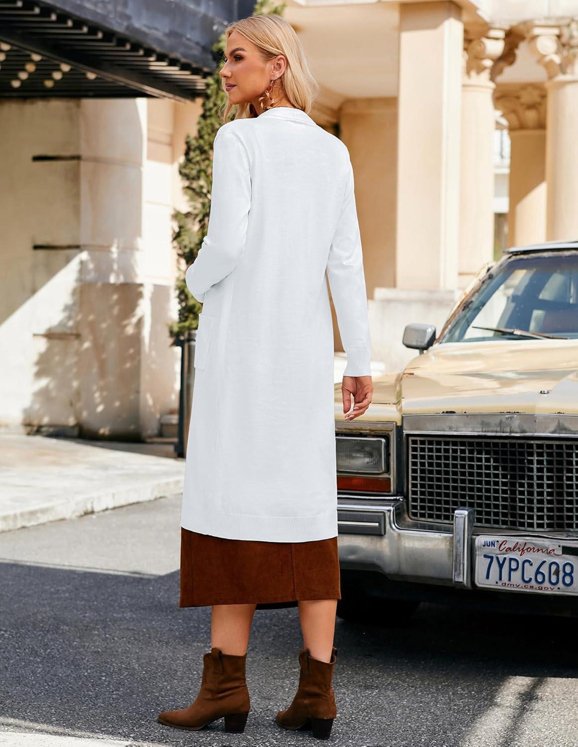 imageGRACE KARIN Womens 2026 Trendy Long Cardigans Sweater Lightweight Open Front Long Sleeve Maxi Duster Coats with PocketsBright White