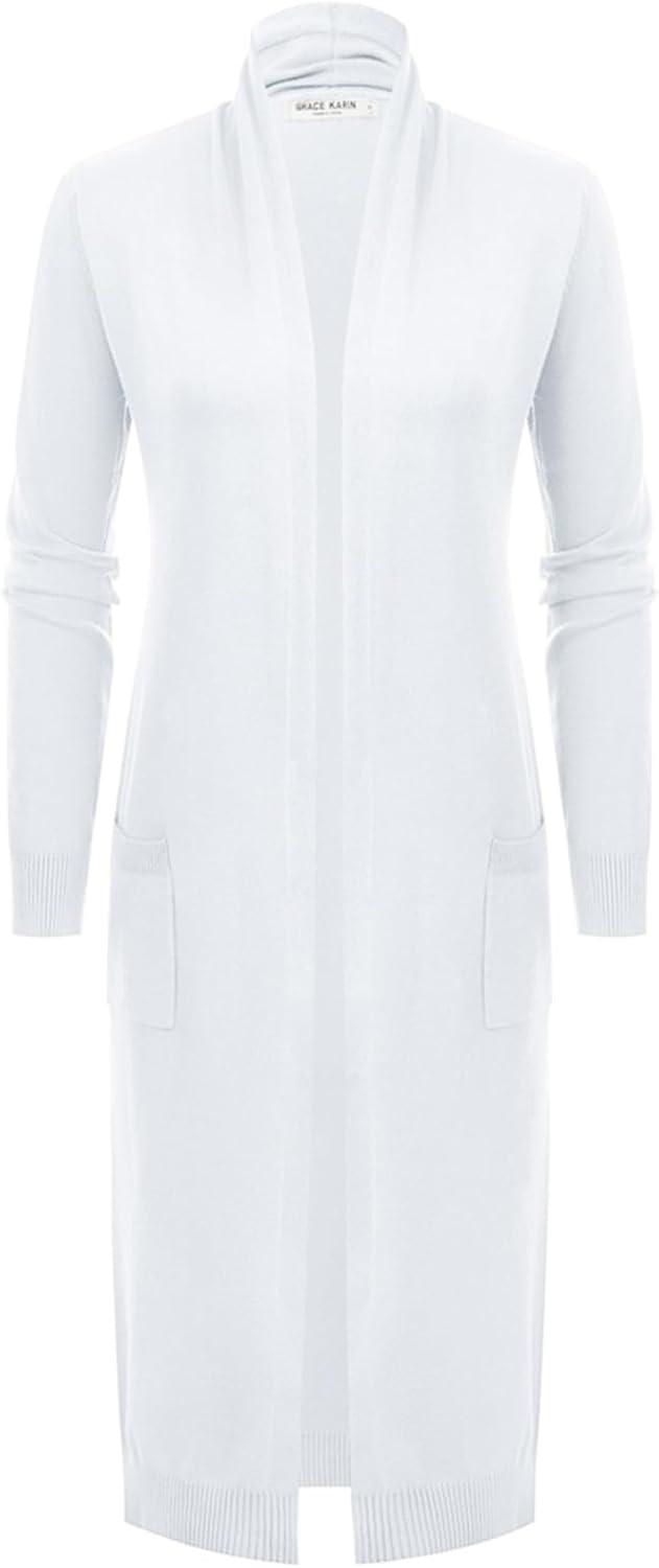 imageGRACE KARIN Womens 2026 Trendy Long Cardigans Sweater Lightweight Open Front Long Sleeve Maxi Duster Coats with PocketsBright White
