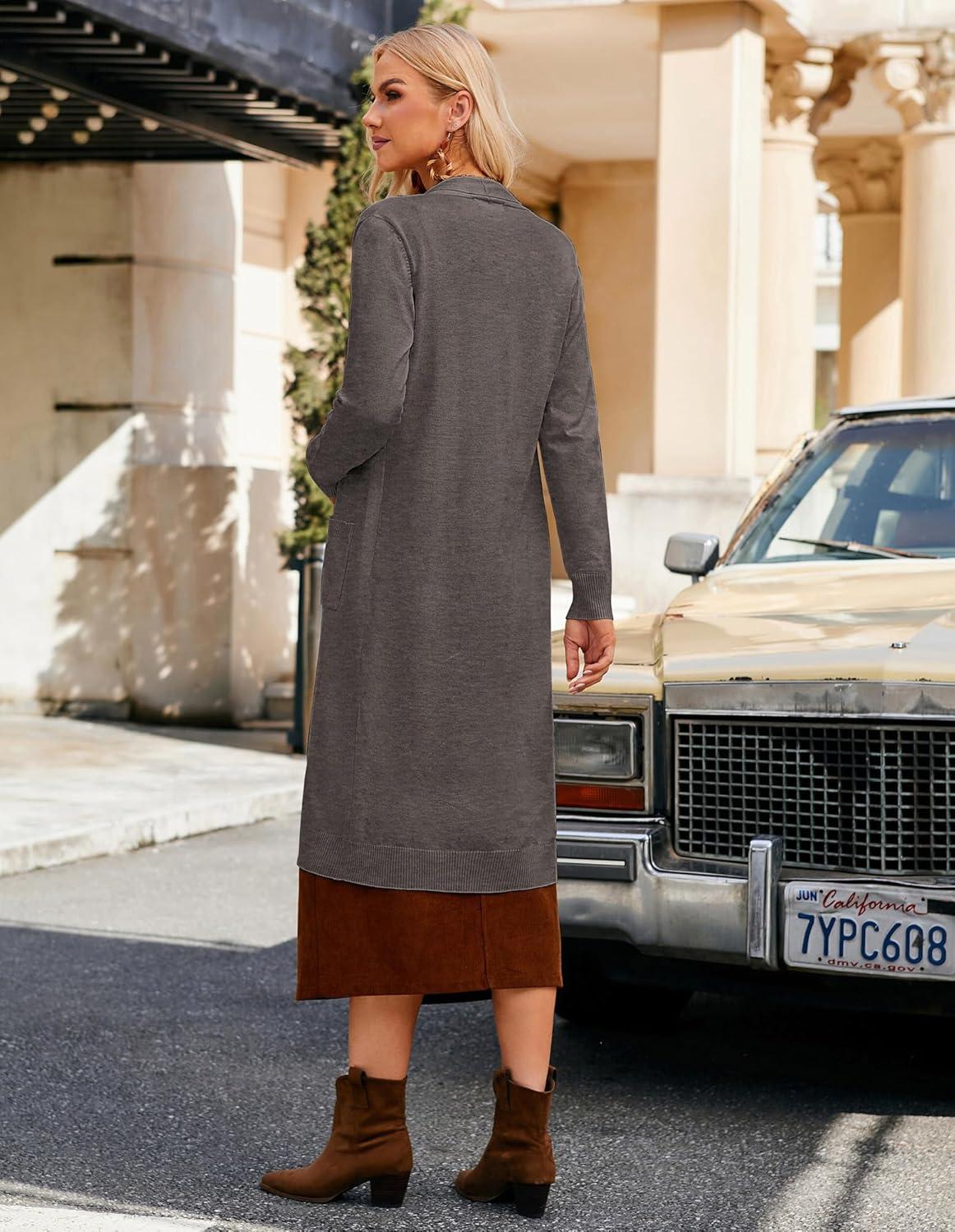 imageGRACE KARIN Womens 2026 Trendy Long Cardigans Sweater Lightweight Open Front Long Sleeve Maxi Duster Coats with PocketsCoffee Grey