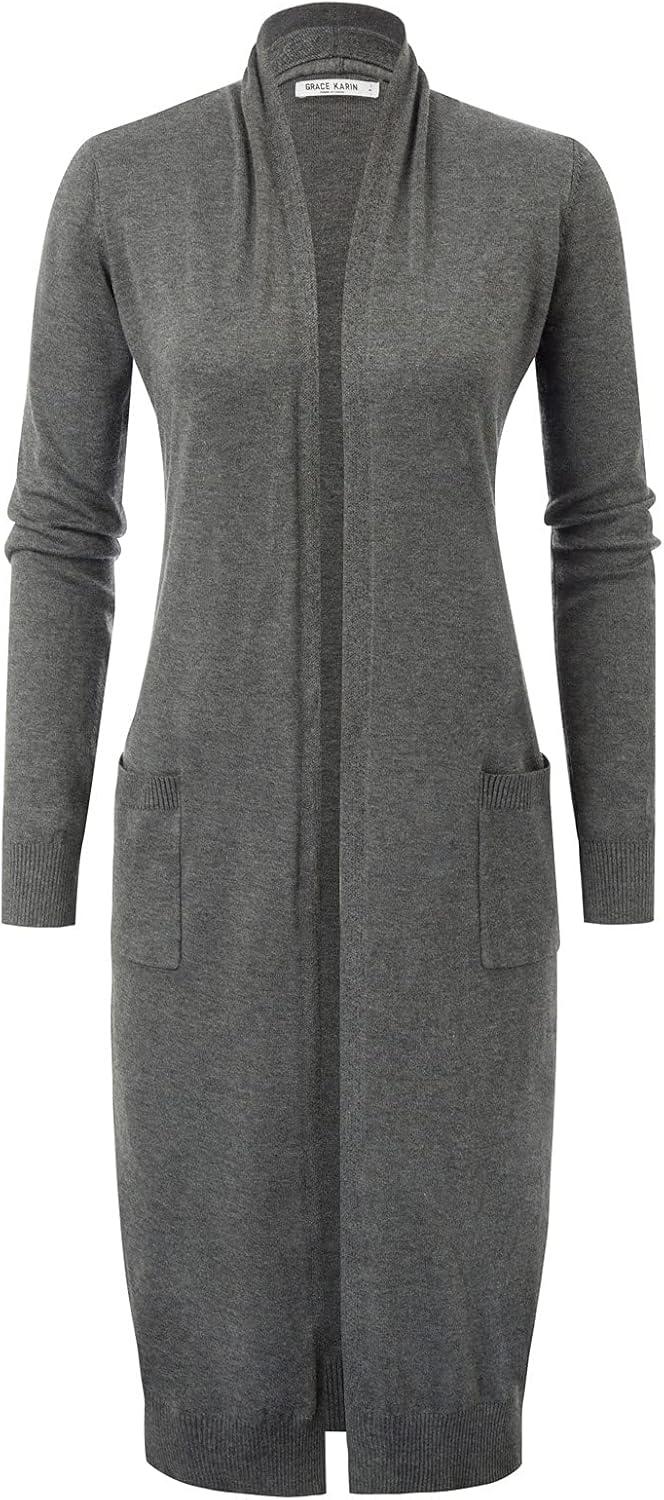imageGRACE KARIN Womens 2026 Trendy Long Cardigans Sweater Lightweight Open Front Long Sleeve Maxi Duster Coats with PocketsDark Grey
