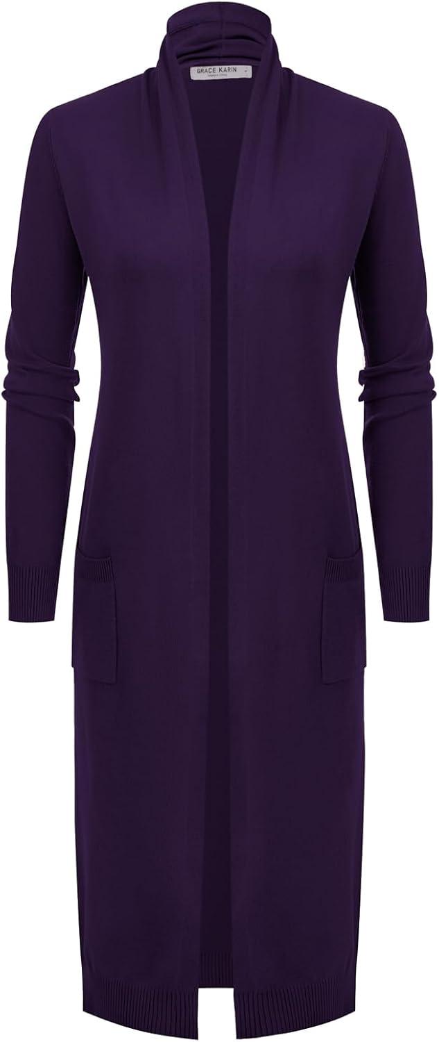 imageGRACE KARIN Womens 2026 Trendy Long Cardigans Sweater Lightweight Open Front Long Sleeve Maxi Duster Coats with PocketsDeep Purple