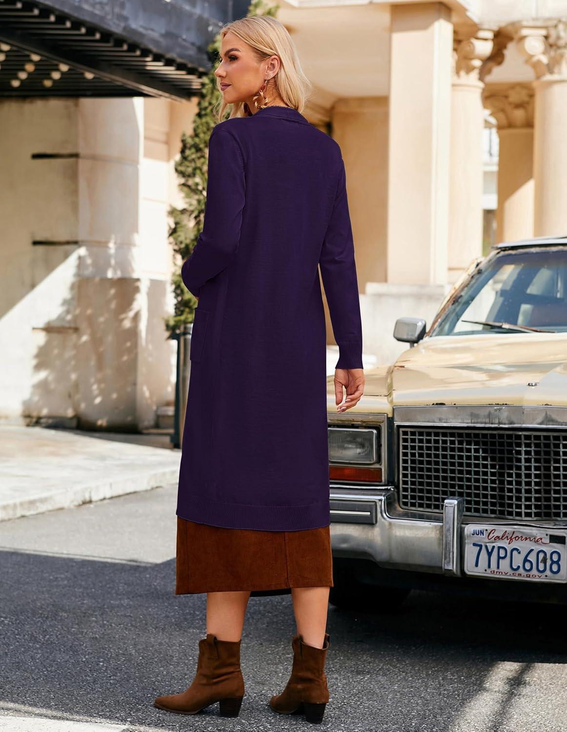 imageGRACE KARIN Womens 2026 Trendy Long Cardigans Sweater Lightweight Open Front Long Sleeve Maxi Duster Coats with PocketsDeep Purple