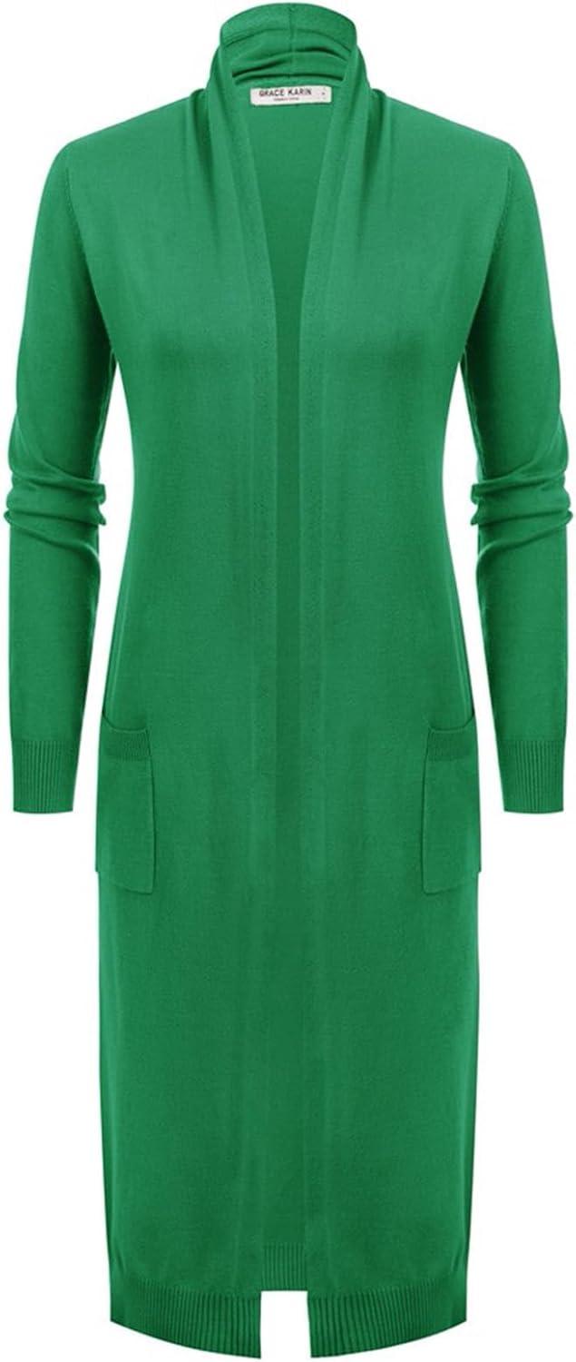imageGRACE KARIN Womens 2026 Trendy Long Cardigans Sweater Lightweight Open Front Long Sleeve Maxi Duster Coats with PocketsGreen