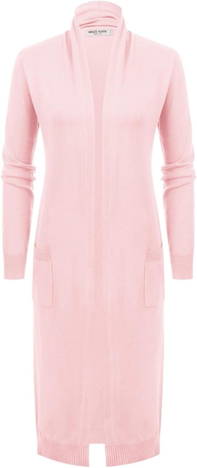 imageGRACE KARIN Womens 2026 Trendy Long Cardigans Sweater Lightweight Open Front Long Sleeve Maxi Duster Coats with PocketsLight Pink