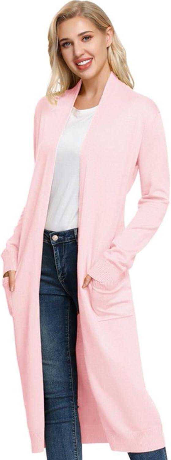 imageGRACE KARIN Womens 2026 Trendy Long Cardigans Sweater Lightweight Open Front Long Sleeve Maxi Duster Coats with PocketsLight Pink
