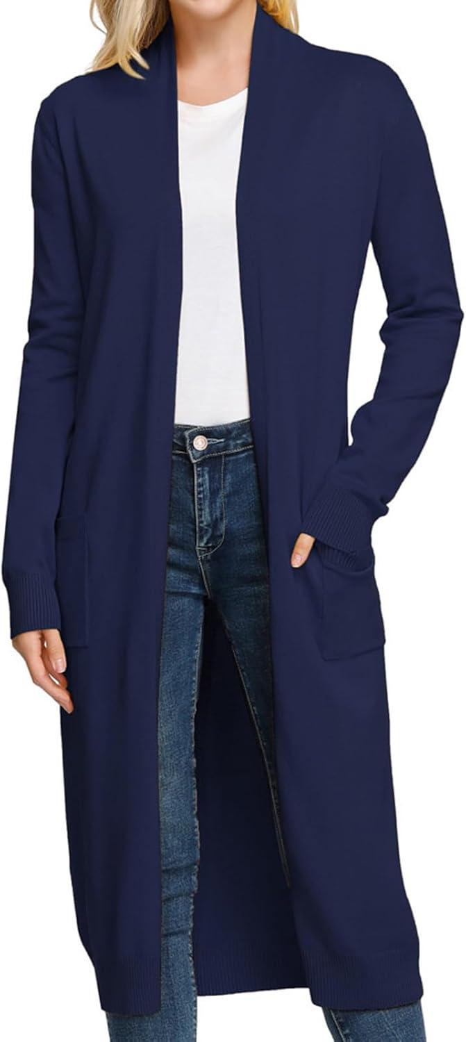 imageGRACE KARIN Womens 2026 Trendy Long Cardigans Sweater Lightweight Open Front Long Sleeve Maxi Duster Coats with PocketsNavy Blue