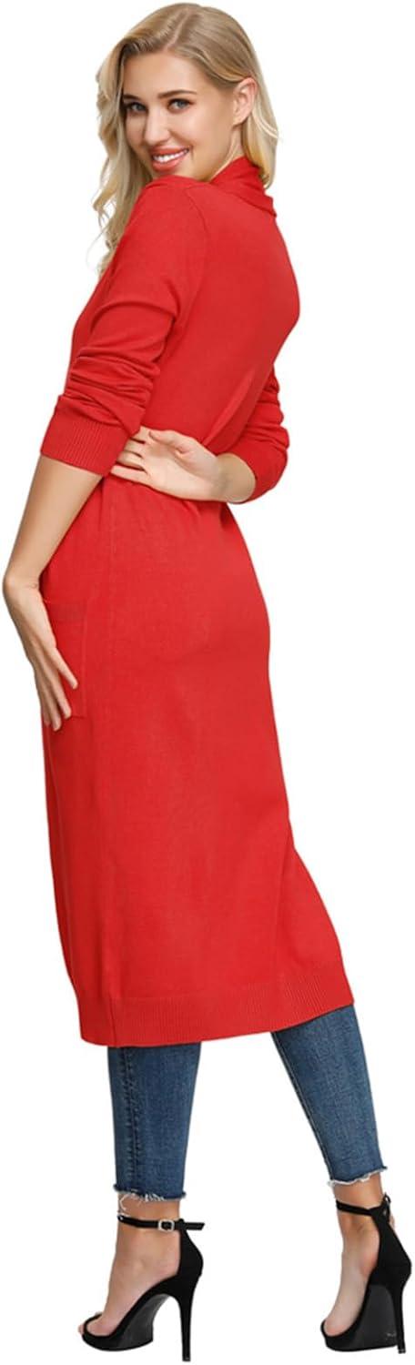 imageGRACE KARIN Womens 2026 Trendy Long Cardigans Sweater Lightweight Open Front Long Sleeve Maxi Duster Coats with PocketsRed