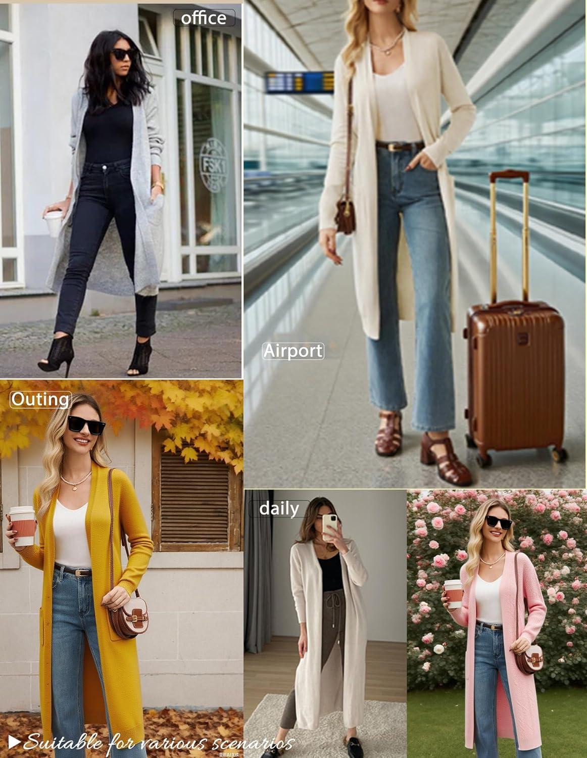 imageGRACE KARIN Womens 2026 Trendy Long Cardigans Sweater Lightweight Open Front Long Sleeve Maxi Duster Coats with PocketsWhite