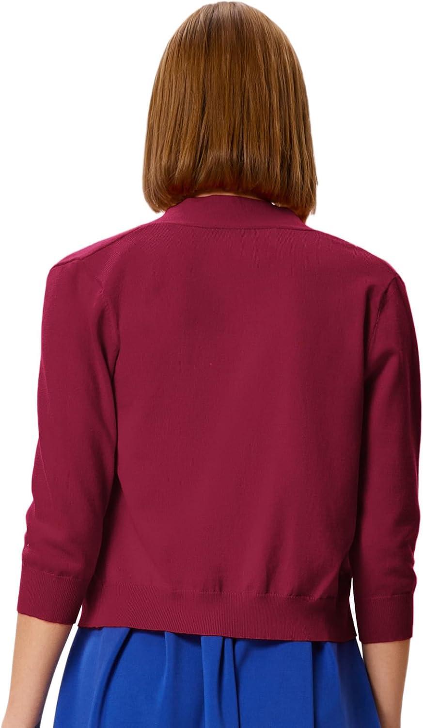 imageGRACE KARIN Womens 34 Sleeve Knit Cropped Cardigan Sweaters Open Front Bolero Shrugs Sweater Tops S3XLBurgundy