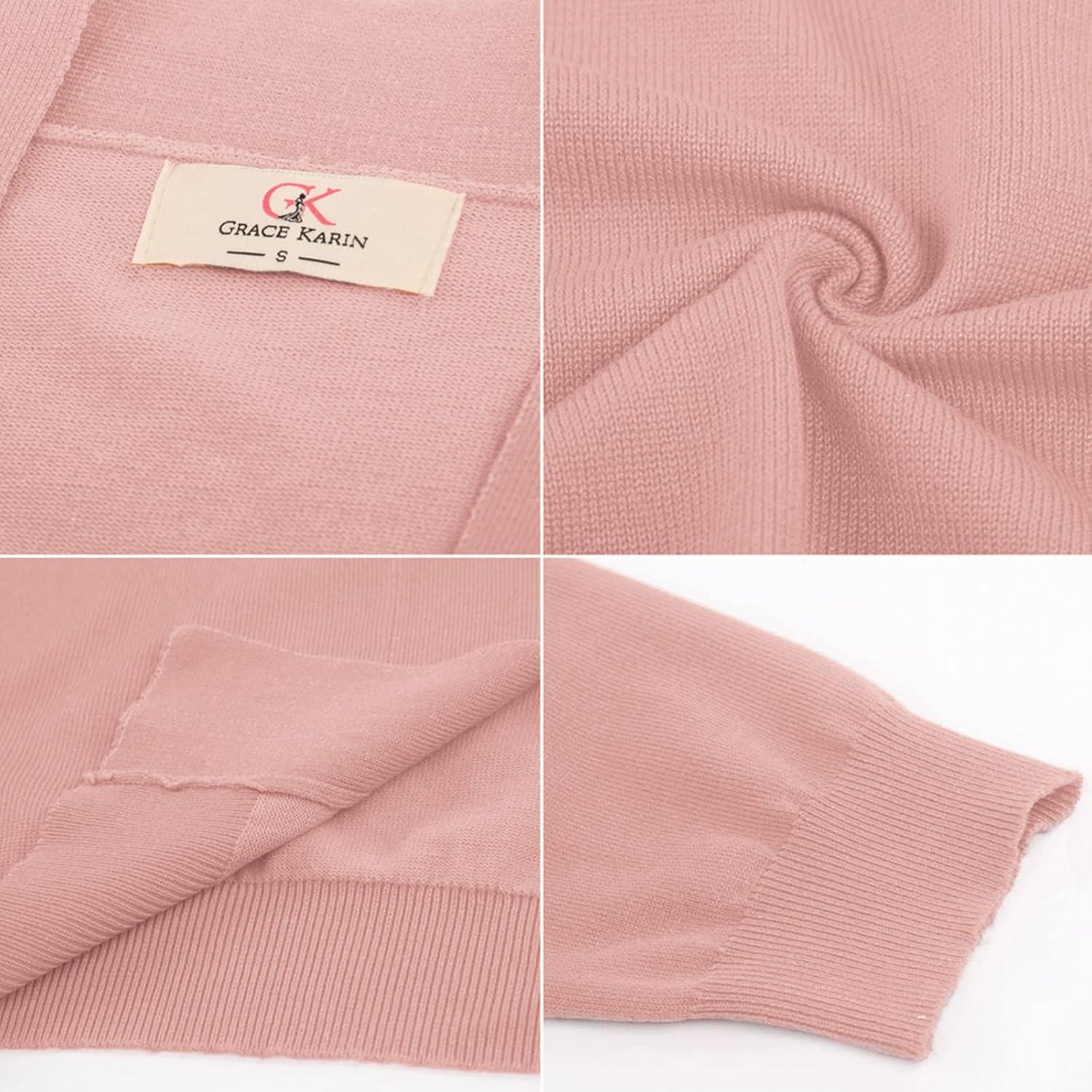 imageGRACE KARIN Womens 34 Sleeve Knit Cropped Cardigan Sweaters Open Front Bolero Shrugs Sweater Tops S3XLLight Pink
