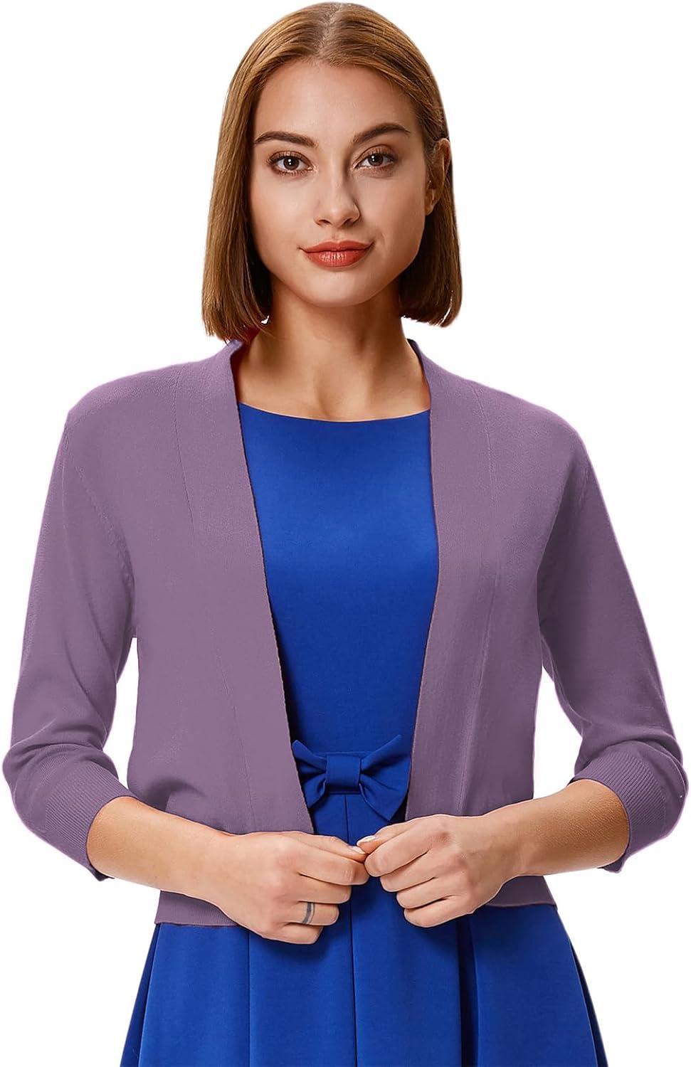 imageGRACE KARIN Womens 34 Sleeve Knit Cropped Cardigan Sweaters Open Front Bolero Shrugs Sweater Tops S3XLPurple