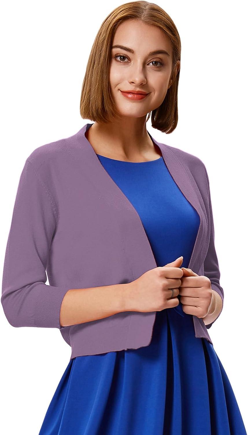 imageGRACE KARIN Womens 34 Sleeve Knit Cropped Cardigan Sweaters Open Front Bolero Shrugs Sweater Tops S3XLPurple