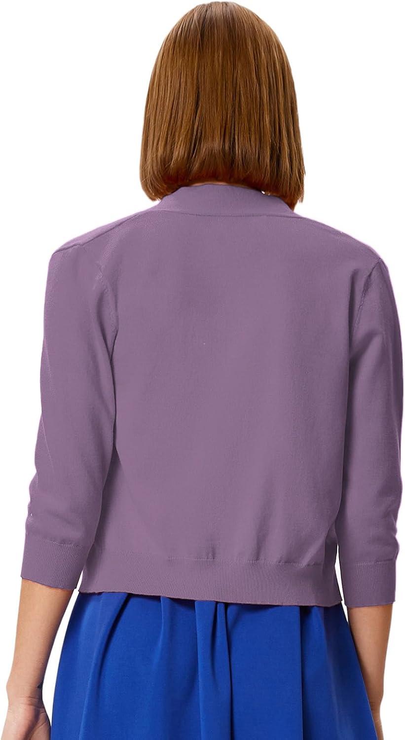 imageGRACE KARIN Womens 34 Sleeve Knit Cropped Cardigan Sweaters Open Front Bolero Shrugs Sweater Tops S3XLPurple
