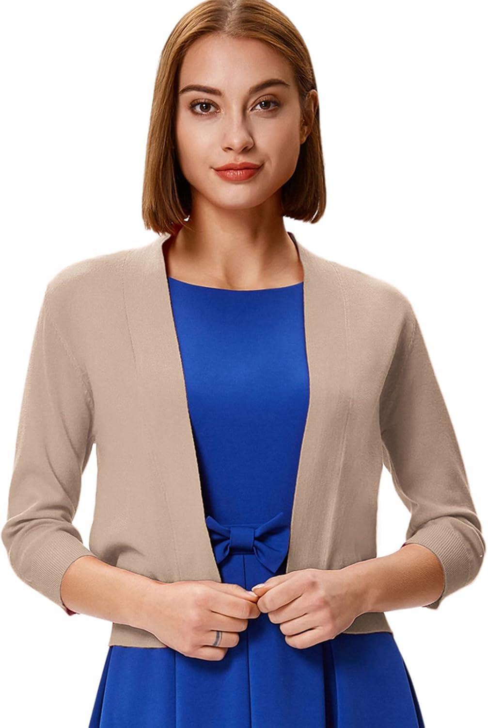 imageGRACE KARIN Womens 34 Sleeve Knit Cropped Cardigan Sweaters Open Front Bolero Shrugs Sweater Tops S3XLTan