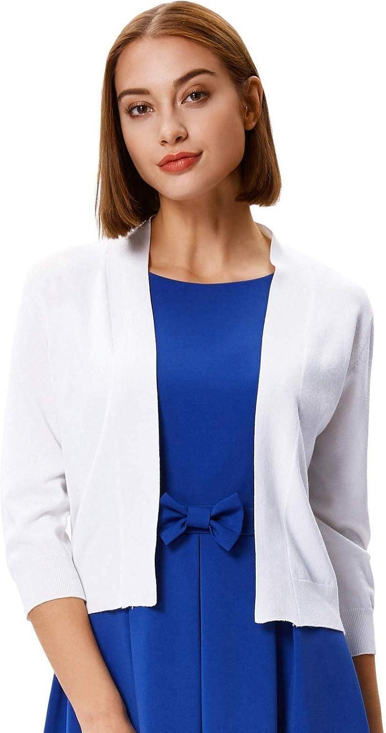 imageGRACE KARIN Womens 34 Sleeve Knit Cropped Cardigan Sweaters Open Front Bolero Shrugs Sweater Tops S3XLWhite