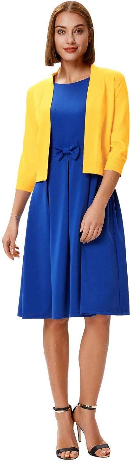 imageGRACE KARIN Womens 34 Sleeve Knit Cropped Cardigan Sweaters Open Front Bolero Shrugs Sweater Tops S3XLYellow