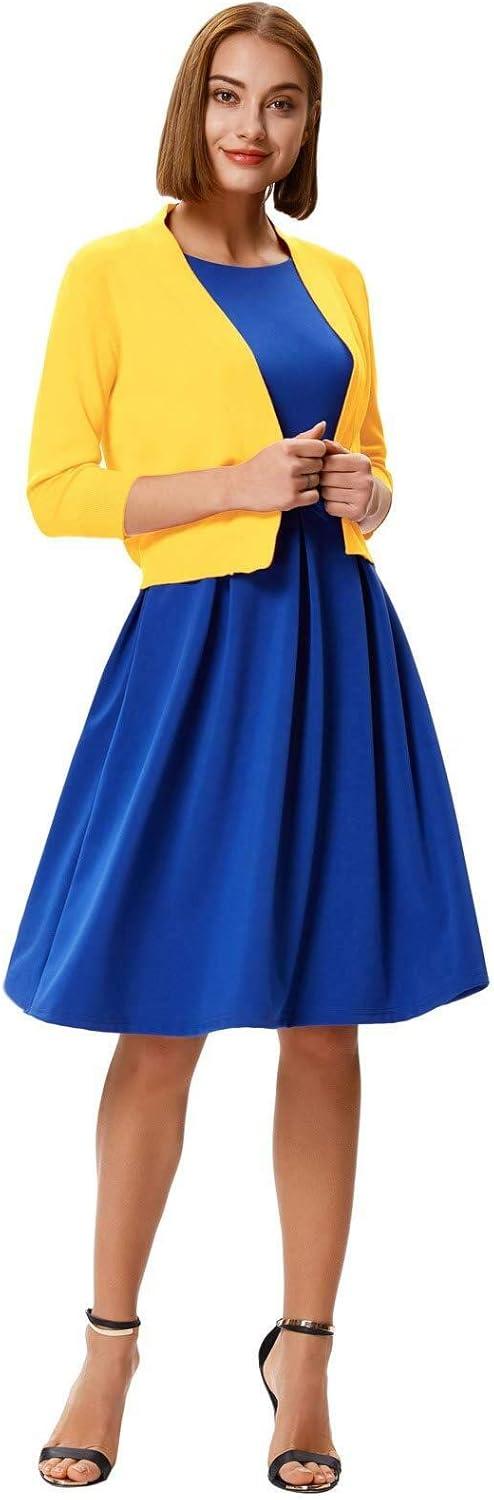 imageGRACE KARIN Womens 34 Sleeve Knit Cropped Cardigan Sweaters Open Front Bolero Shrugs Sweater Tops S3XLYellow