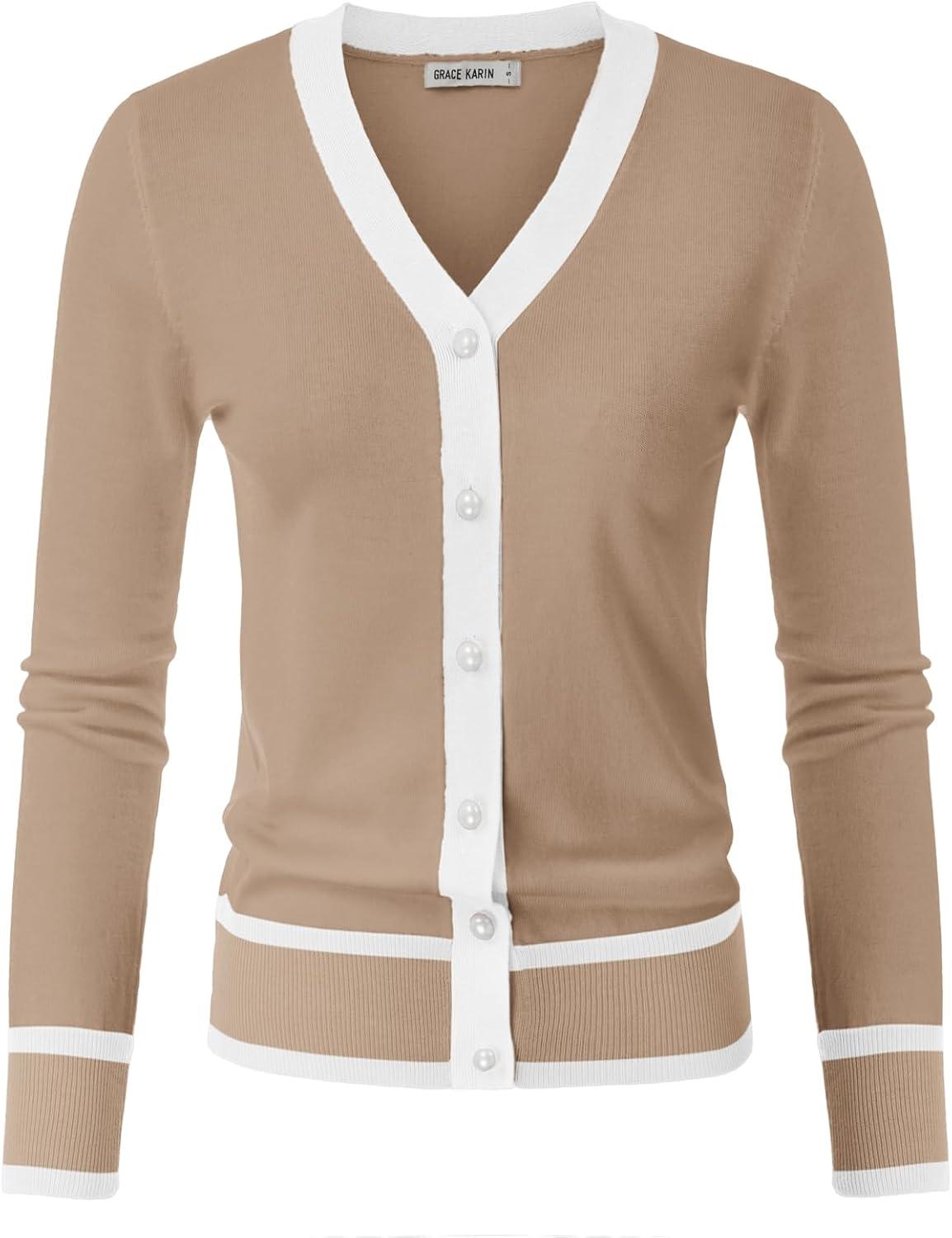 imageGRACE KARIN Womens Cardigan Sweaters Lightweight Long Sleeve Cropped Cardigan Spring Summer Fashion Clothing Outfits ShrugBeige White