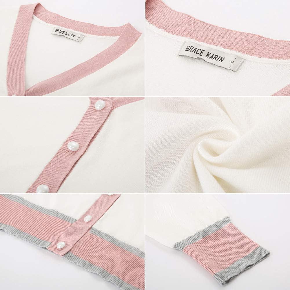 imageGRACE KARIN Womens Cardigan Sweaters Lightweight Long Sleeve Cropped Cardigan Spring Summer Fashion Clothing Outfits ShrugContrastwhite