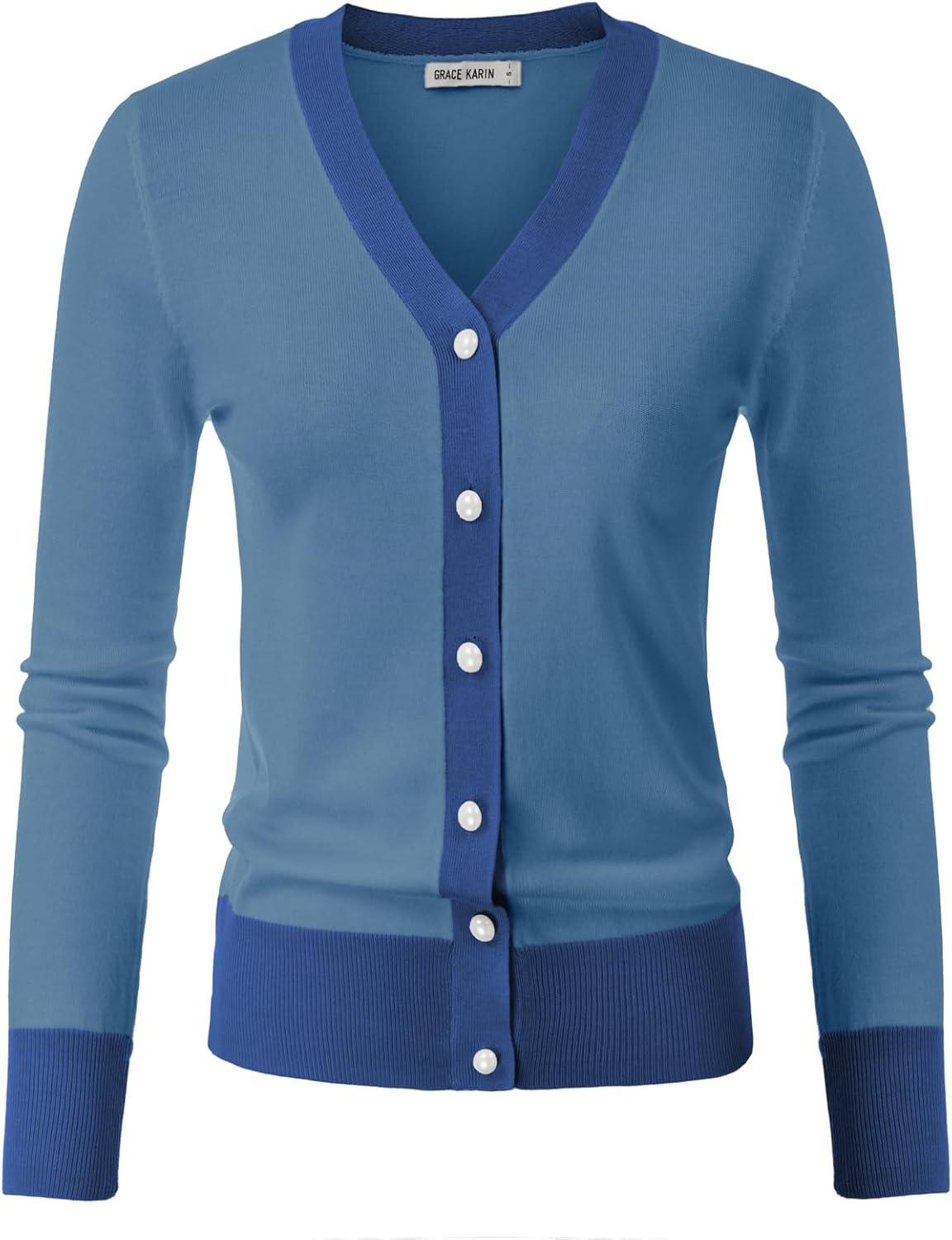 imageGRACE KARIN Womens Cardigan Sweaters Lightweight Long Sleeve Cropped Cardigan Spring Summer Fashion Clothing Outfits ShrugGray Blue
