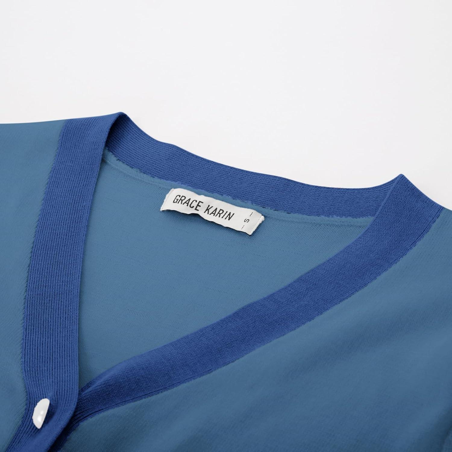 imageGRACE KARIN Womens Cardigan Sweaters Lightweight Long Sleeve Cropped Cardigan Spring Summer Fashion Clothing Outfits ShrugGray Blue