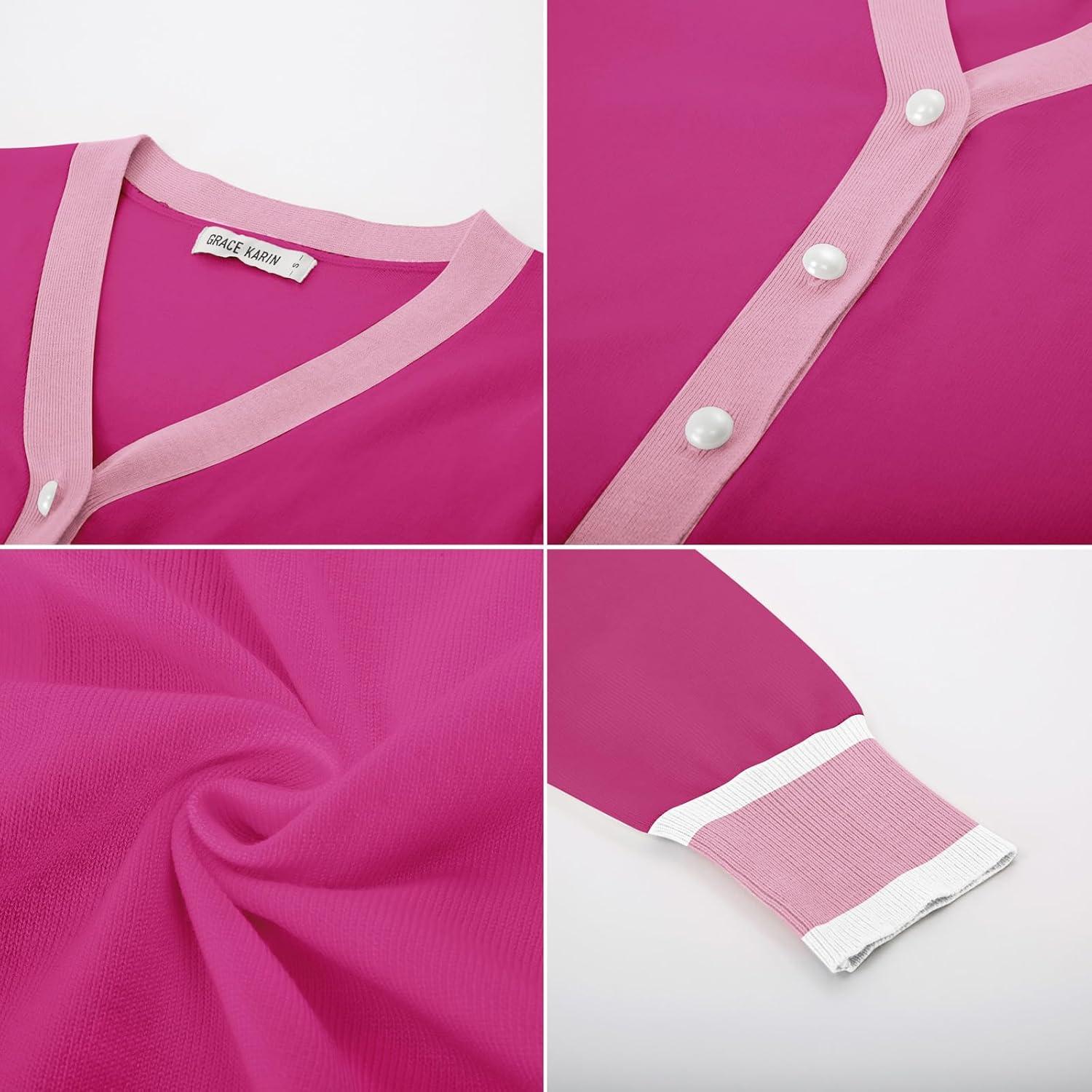 imageGRACE KARIN Womens Cardigan Sweaters Lightweight Long Sleeve Cropped Cardigan Spring Summer Fashion Clothing Outfits ShrugHot Pink