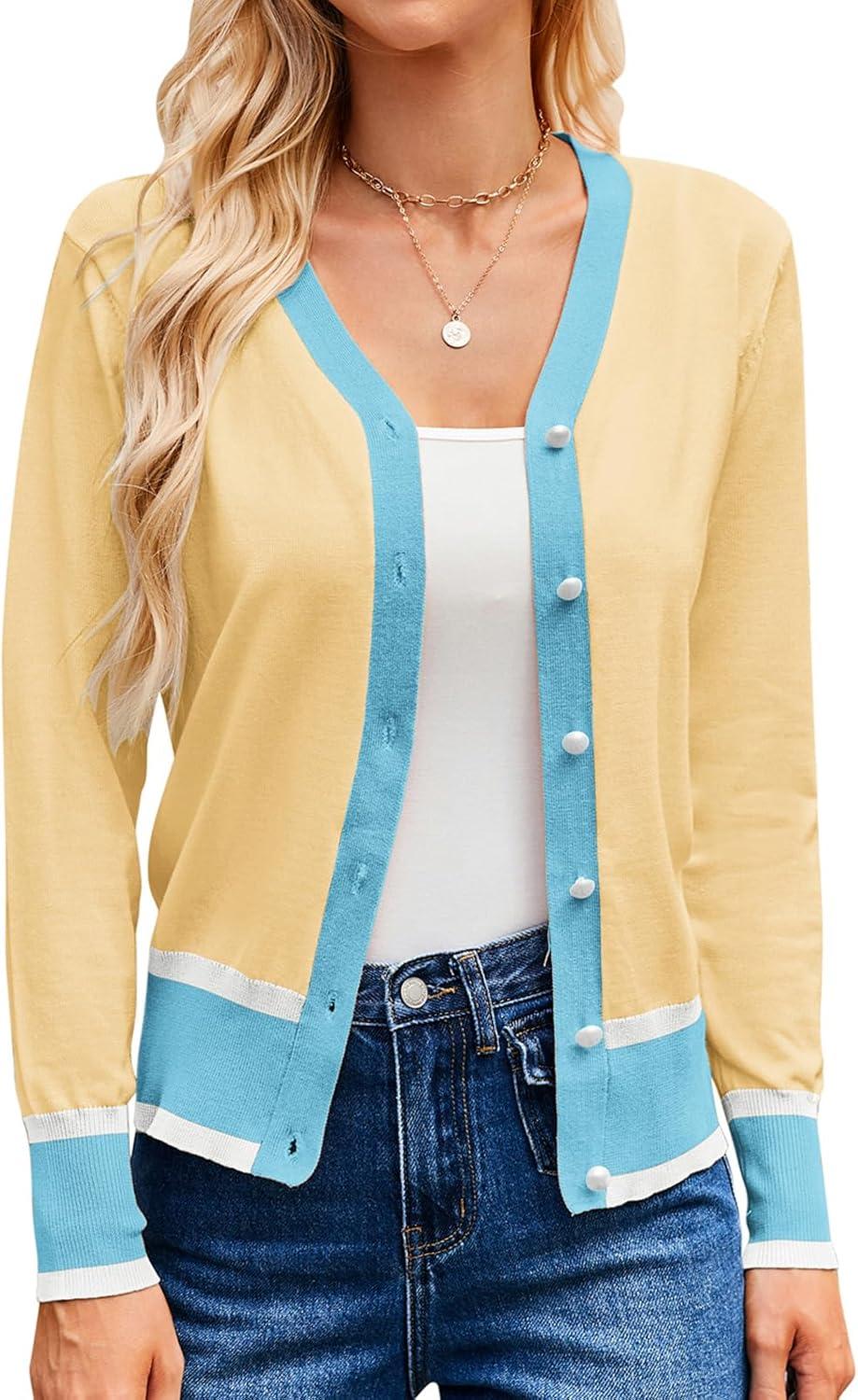 imageGRACE KARIN Womens Cardigan Sweaters Lightweight Long Sleeve Cropped Cardigan Spring Summer Fashion Clothing Outfits ShrugLight Yellow
