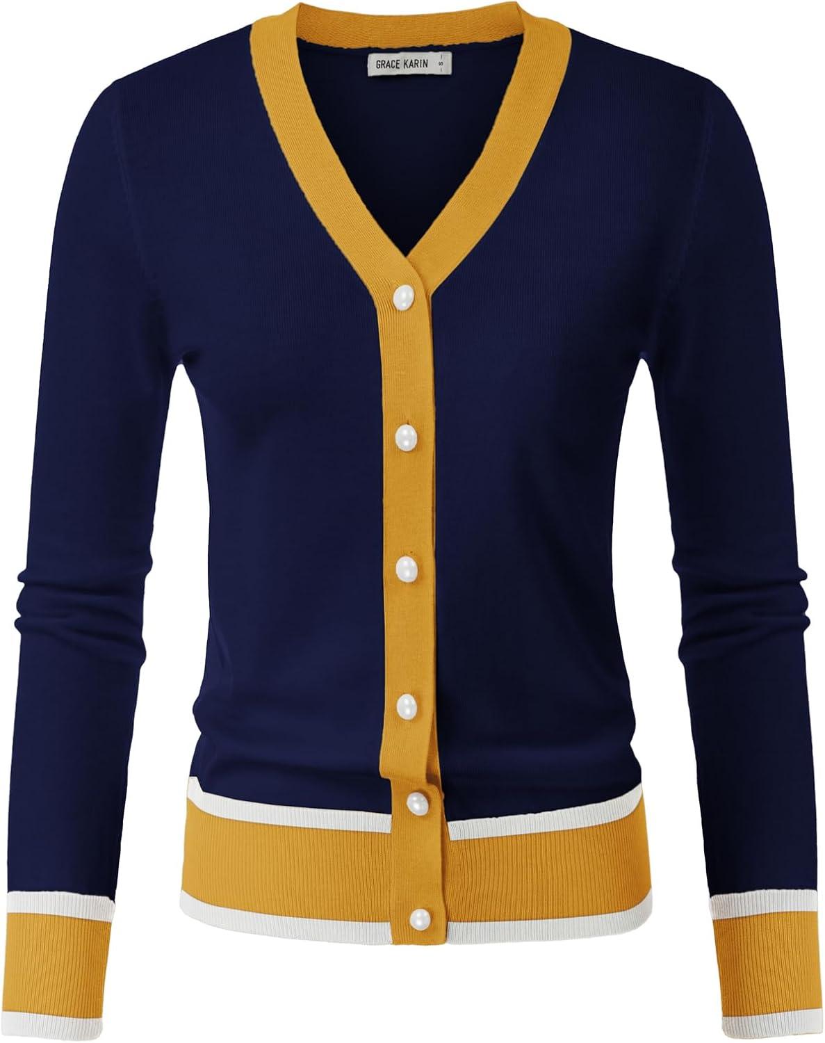 imageGRACE KARIN Womens Cardigan Sweaters Lightweight Long Sleeve Cropped Cardigan Spring Summer Fashion Clothing Outfits ShrugNavy Yellow
