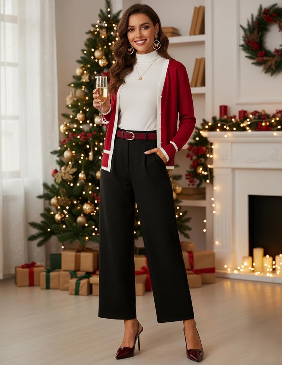 imageGRACE KARIN Womens Cardigan Sweaters Lightweight Long Sleeve Cropped Cardigan Spring Summer Fashion Clothing Outfits ShrugRed White