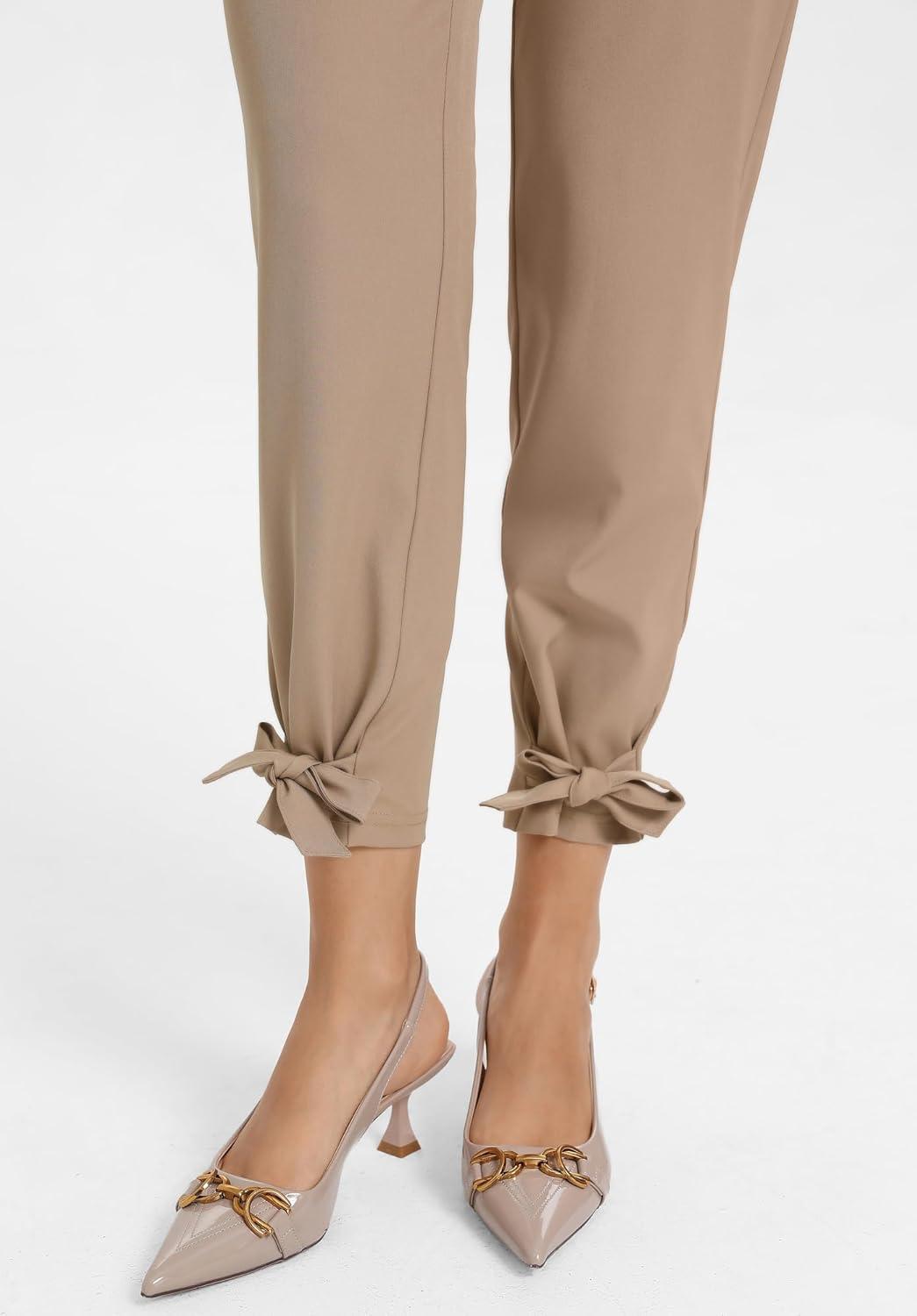 imageGRACE KARIN Womens Casual High Waist Pencil Pants with Pockets BowKnot Cropped Paper Bag Pants for WorkCamel