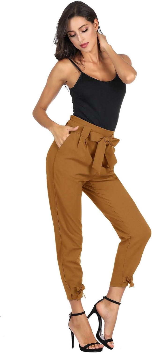 imageGRACE KARIN Womens Casual High Waist Pencil Pants with Pockets BowKnot Cropped Paper Bag Pants for WorkCopper