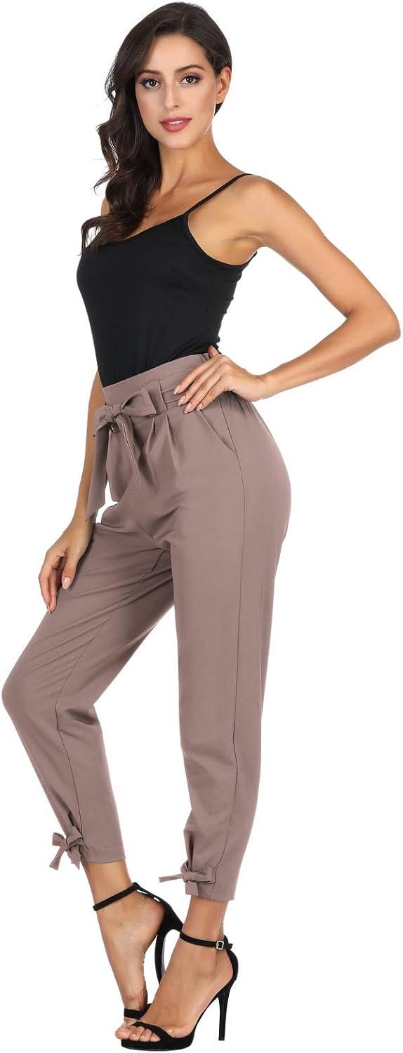 imageGRACE KARIN Womens Casual High Waist Pencil Pants with Pockets BowKnot Cropped Paper Bag Pants for WorkRosepurple