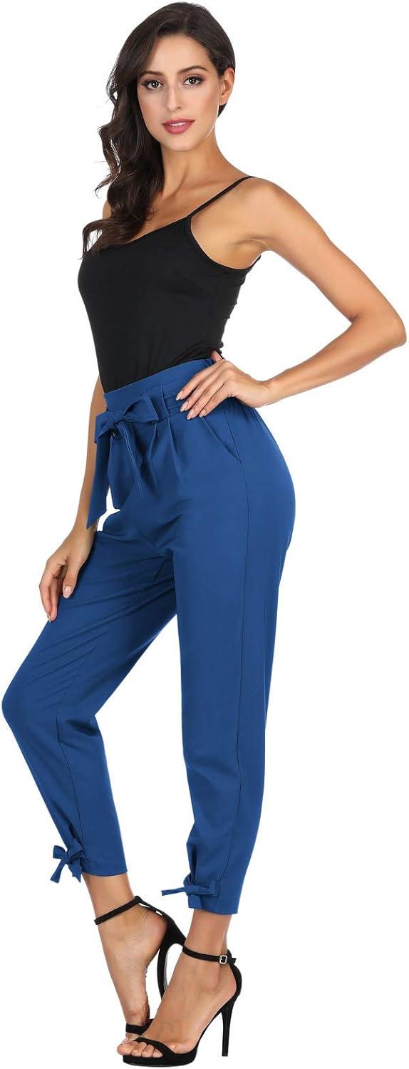 imageGRACE KARIN Womens Casual High Waist Pencil Pants with Pockets BowKnot Cropped Paper Bag Pants for WorkRoyal Blue