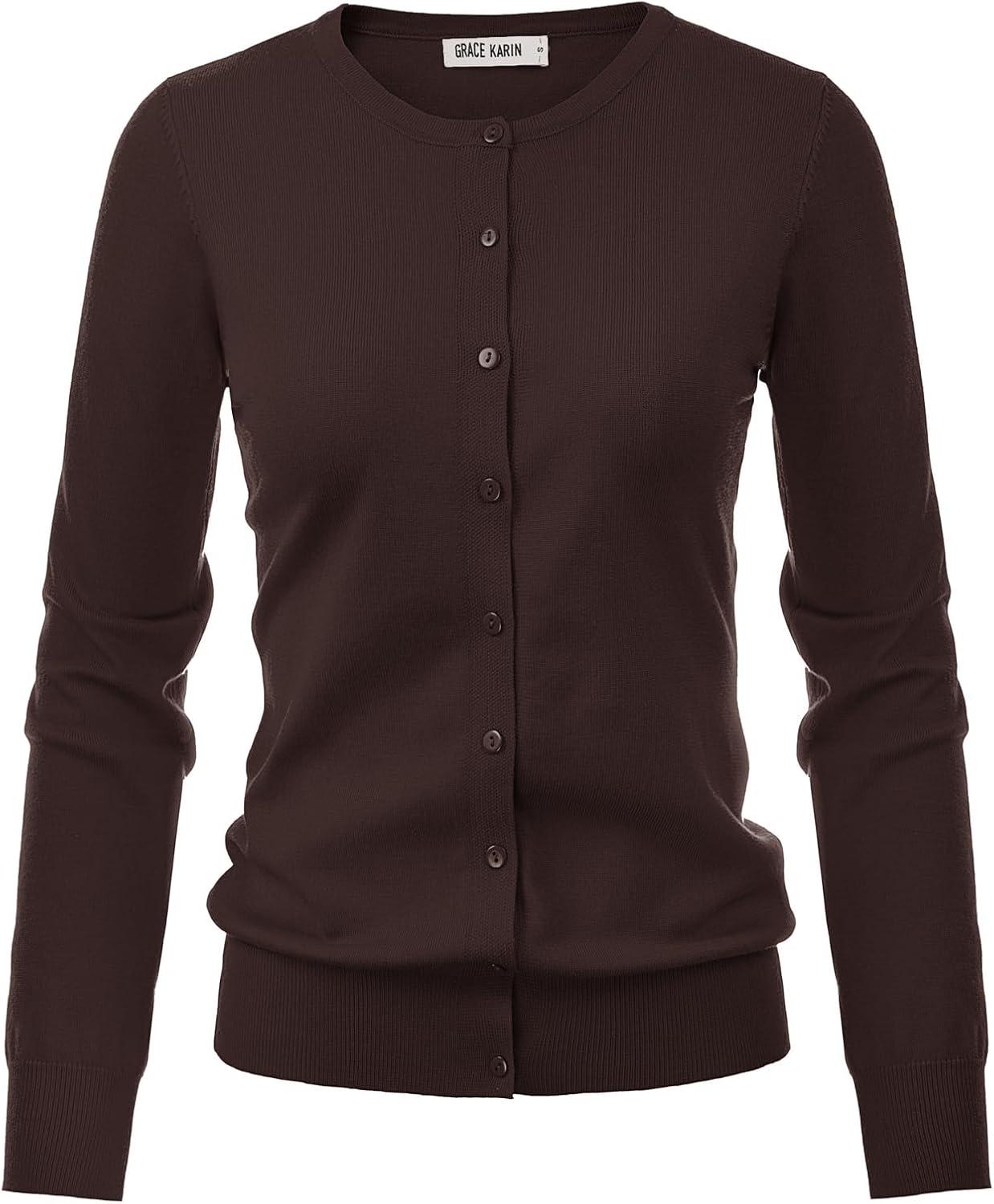 imageGRACE KARIN Womens Classic Long Sleeve Knit Cardigan Sweaters Casual Open Front Button Down Cardigans S3XLChocolate Brown