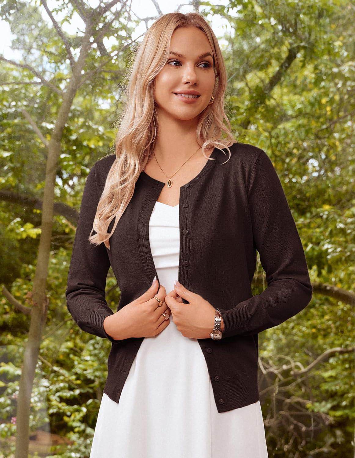 imageGRACE KARIN Womens Classic Long Sleeve Knit Cardigan Sweaters Casual Open Front Button Down Cardigans S3XLChocolate Brown