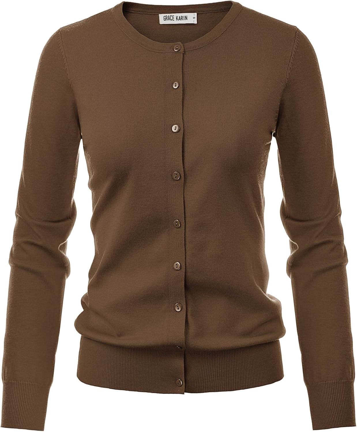 imageGRACE KARIN Womens Classic Long Sleeve Knit Cardigan Sweaters Casual Open Front Button Down Cardigans S3XLDark Brown