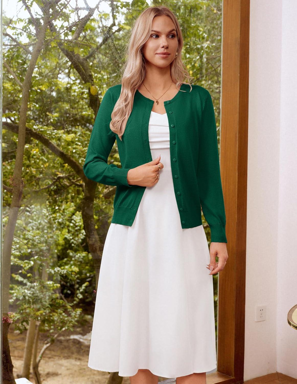 imageGRACE KARIN Womens Classic Long Sleeve Knit Cardigan Sweaters Casual Open Front Button Down Cardigans S3XLDark Green