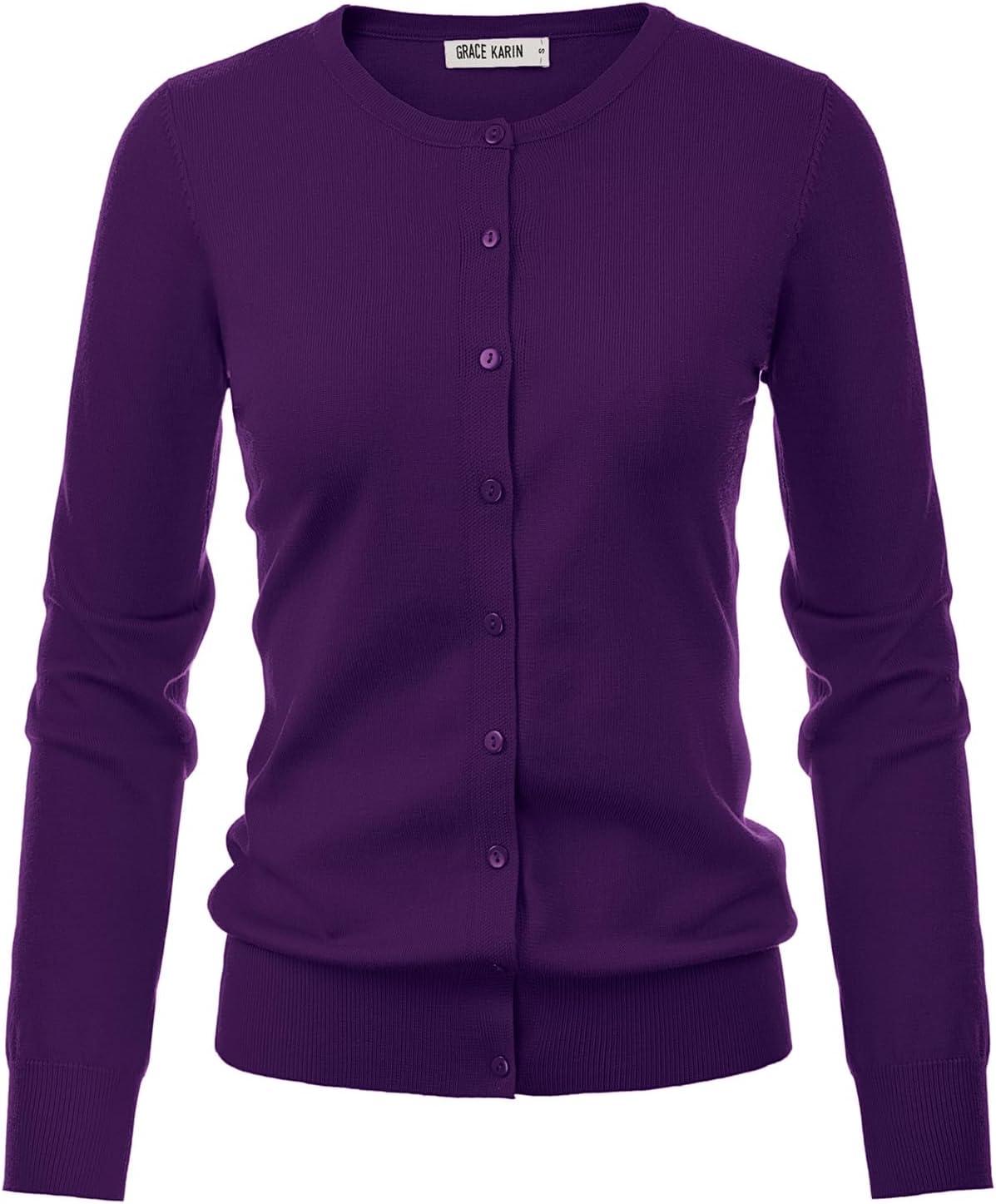 imageGRACE KARIN Womens Classic Long Sleeve Knit Cardigan Sweaters Casual Open Front Button Down Cardigans S3XLDark Purple