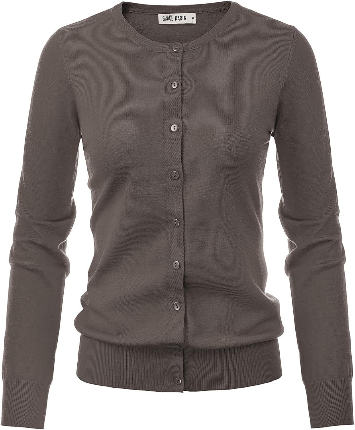 imageGRACE KARIN Womens Classic Long Sleeve Knit Cardigan Sweaters Casual Open Front Button Down Cardigans S3XLGrayishbrown
