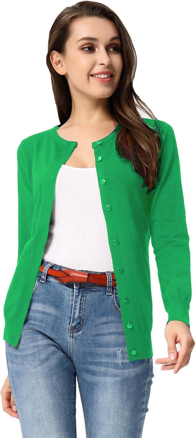 imageGRACE KARIN Womens Classic Long Sleeve Knit Cardigan Sweaters Casual Open Front Button Down Cardigans S3XLGreen