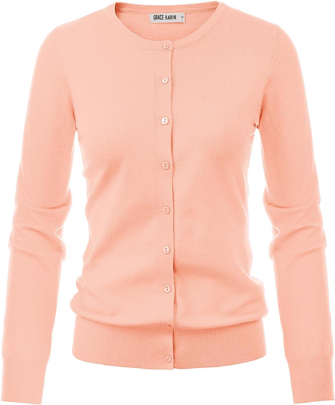 imageGRACE KARIN Womens Classic Long Sleeve Knit Cardigan Sweaters Casual Open Front Button Down Cardigans S3XLLight Pink