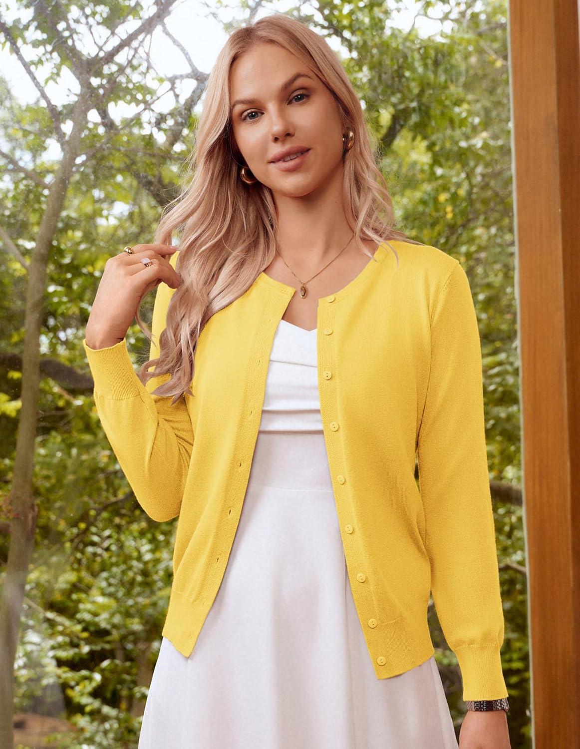 imageGRACE KARIN Womens Classic Long Sleeve Knit Cardigan Sweaters Casual Open Front Button Down Cardigans S3XLLight Yellow